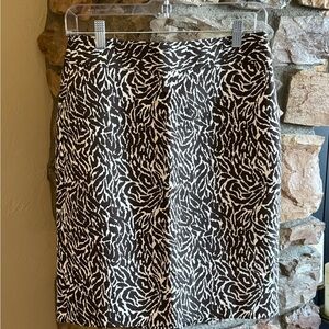 LOFT Brown and White Zebra Print A-Line Skirt